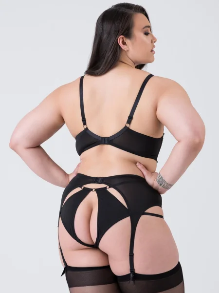 Lovehoney Plus Size Lotus Black Sheer Embroidered Bra Set