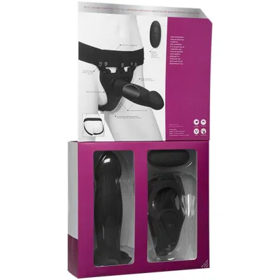 Body Extensions Hollow Bulbed Strap on 2 Piece Set With Clitoral Vibrator Black
