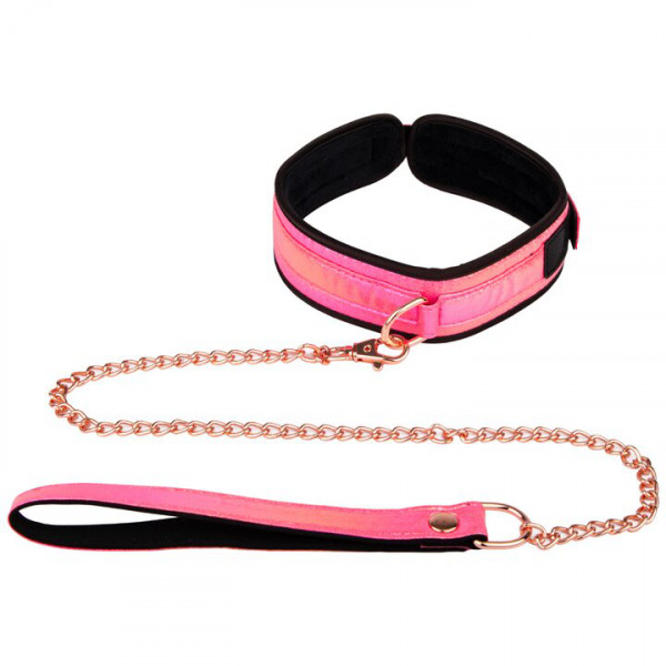 Bondara Pink Kink Rose Gold Soft Velcro Bondage Collar And Leash