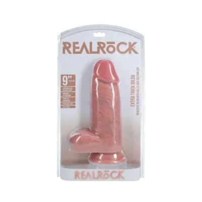 Extreme Dildos Realrock Extra Thick 9 In Dildo With Balls Beige