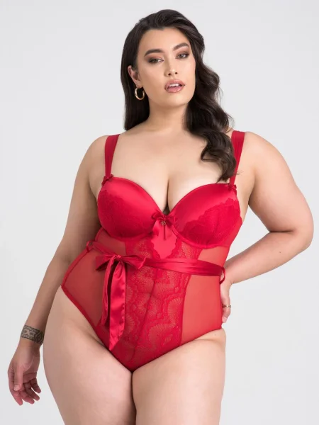 Lovehoney Plus Size Moonlight Desire Red Satin Crotchless Body