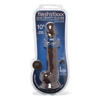 Fleshstixxx 10 Inch Silicone Dildo With Balls Brown