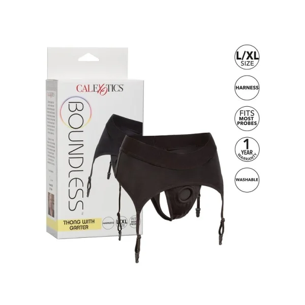 Boundless Thong With Garter Strap-On Harness By CalExotics - Large / X-Large