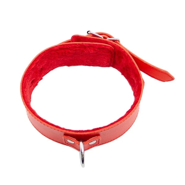 Love In Leather Faux Fur Lined Collar and Lead with Metal Detail