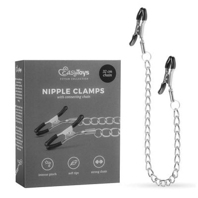 EasyToys Fetish Collection Nipple Clamps With Chain Silver Nipple Clamps