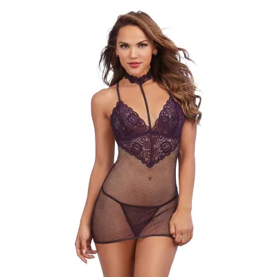 Chemise and G String Set One Size Eggplant