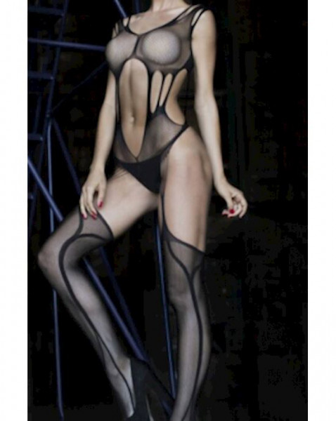 Black Mesh Bodystocking - Black - One Size