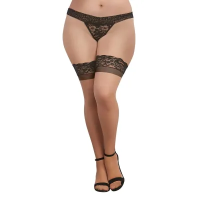Cuban Heel Lace Top Thigh High Stockings
