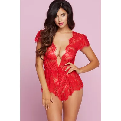 Seven Til Midnight Temptation Red Lace Romper
