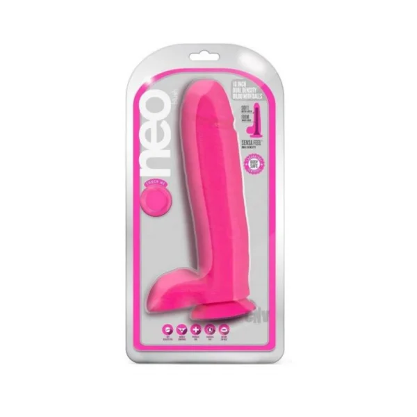 Neo Dual Density Dildo 10 In. Neon Pink