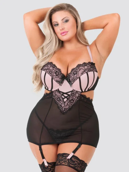 Lovehoney Plus Size Boudoir Belle Blush Pink Cut-Out Chemise Set