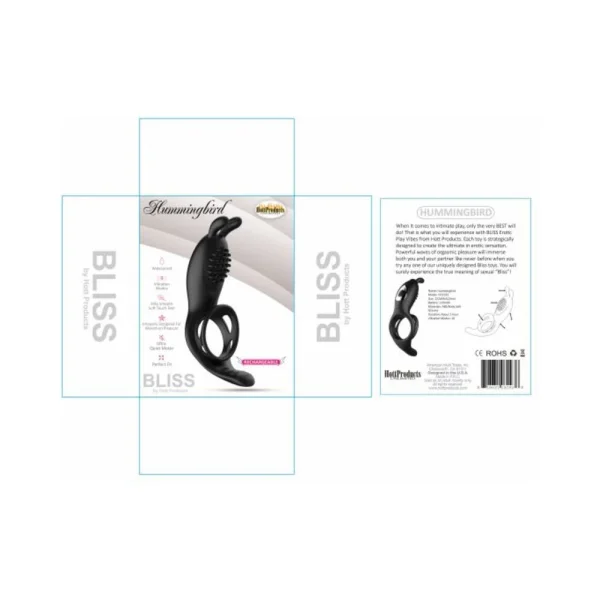 Bliss Humingbird Vibrating Cock Ring With Clit And Anal Stimulators Black — image 8 of 9