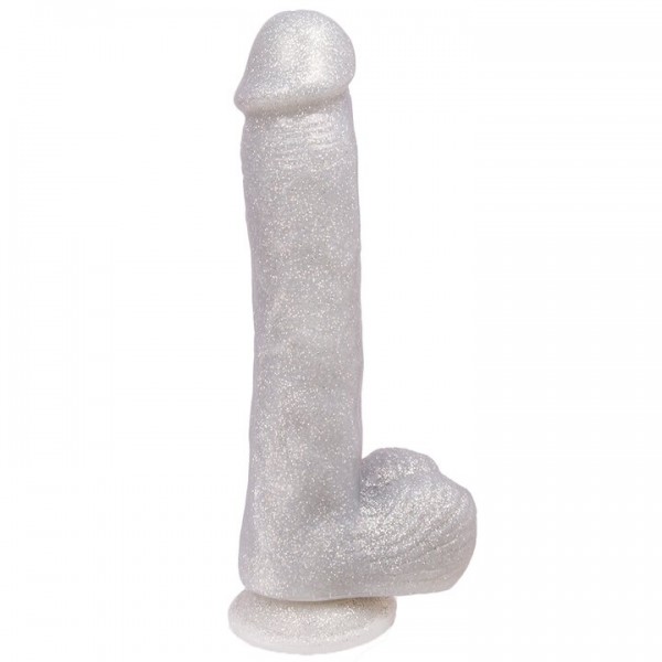 Disco Balls Silver Glitter Realistic Suction Cup Dildo – 9 Inch