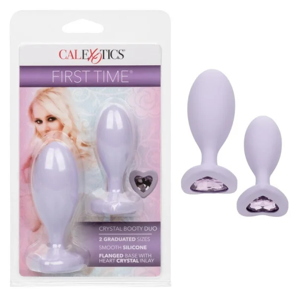 First Time Crystal Booty Duo Silicone Anal Plug 2 Piece Set By CalExotics - Purple