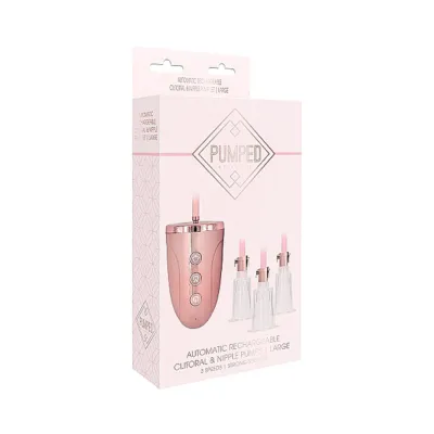 Automatic Rechargeable Clitoral Nipple Pump Set Large Pink