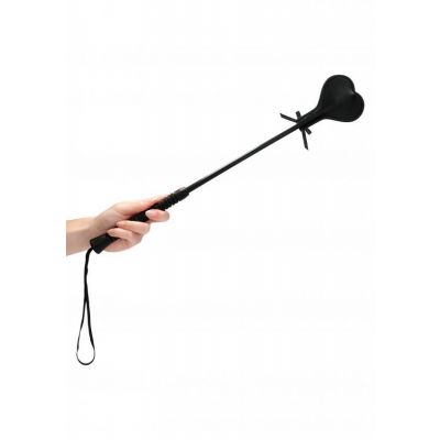 Ouch Crop Black Heart With Black Lace Large
