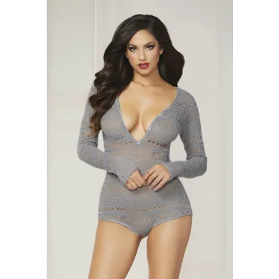 Knit Long Sleeve Romper Large Grey