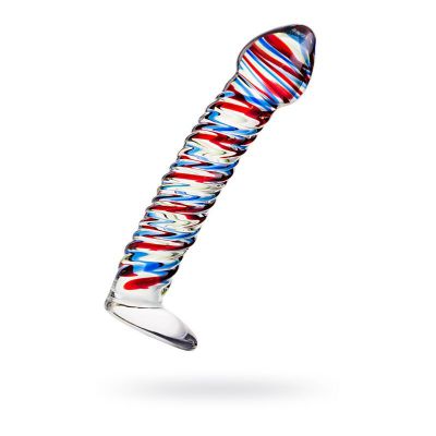 Sexus Glass Dildo Stripes w Base Blue Red 16cm