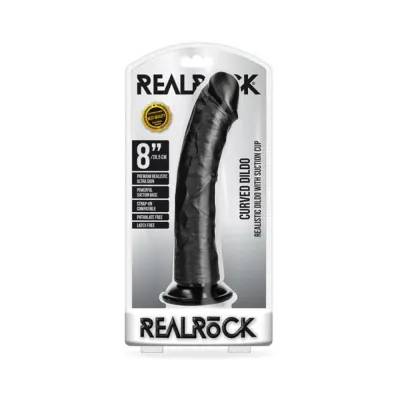 Realrock Curved Realistic Dildo With Suction Cup 8 In Chocolate