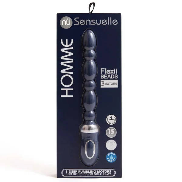 Nu Sensuelle Homme 15 Function Flexii Vibrating Silicone Anal Beads Navy Blue — image 2 of 2