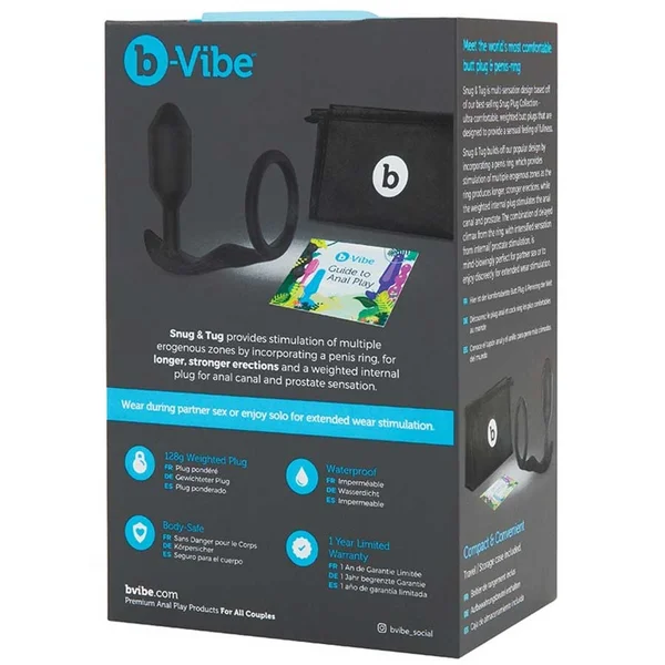 B-Vibe Snug & Tug 128 gram Weighted Butt Plug Cock Ring — image 8 of 8