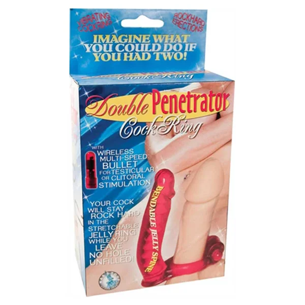 Double Penetrator Vibrating Cock Ring Red by Nass Toys — image 8 of 8
