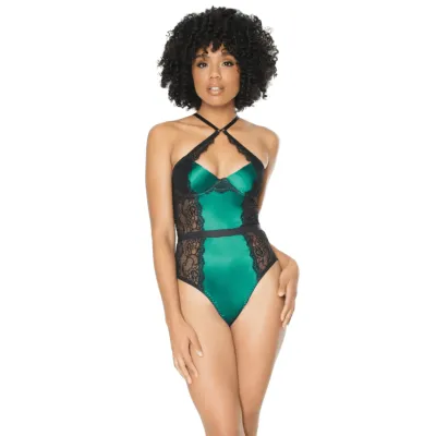 Satin Green Lace Teddy