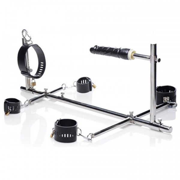 Master Series Imprisoned Metal Stockade with Dildo – 7.5 Inch