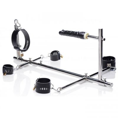 Master Series Imprisoned Metal Stockade with Dildo 7 5 Inch