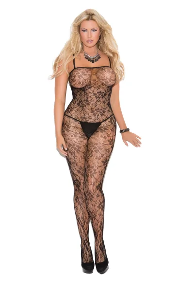 Rose Lace With Open Crotch - Queen Size - Black