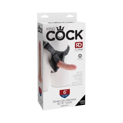 King Cock Strap On Harness with 6 inches Dildo Beige