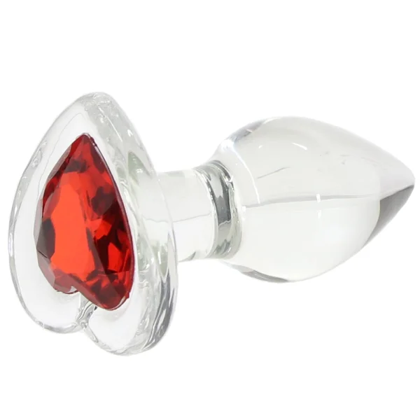 Adam & Eve Small Red Heart Gem Glass Plug