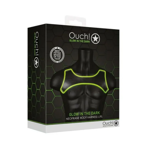 Ouch! Glow Neoprene Harness - Glow In The Dark - Green - L/xl