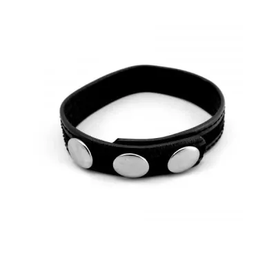 M2M Cock Ring Leather 3 Snaps Black