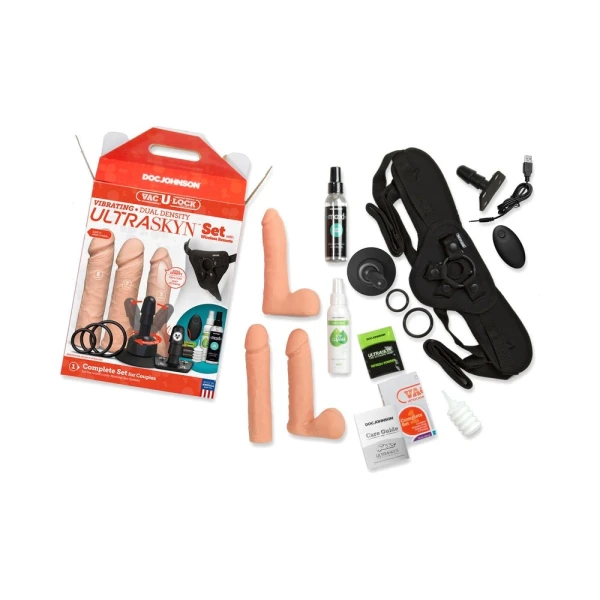 Vac-U-Lock Vibrating Ultraskyn Couples Set with Remote - Beige