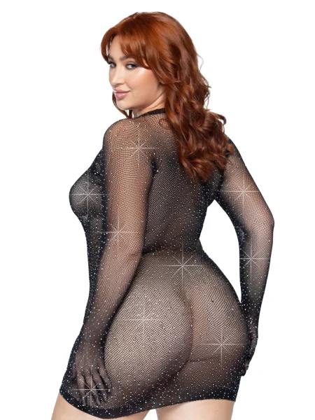 Rhinestone Fishnet Gloved Dress - 1x-2x