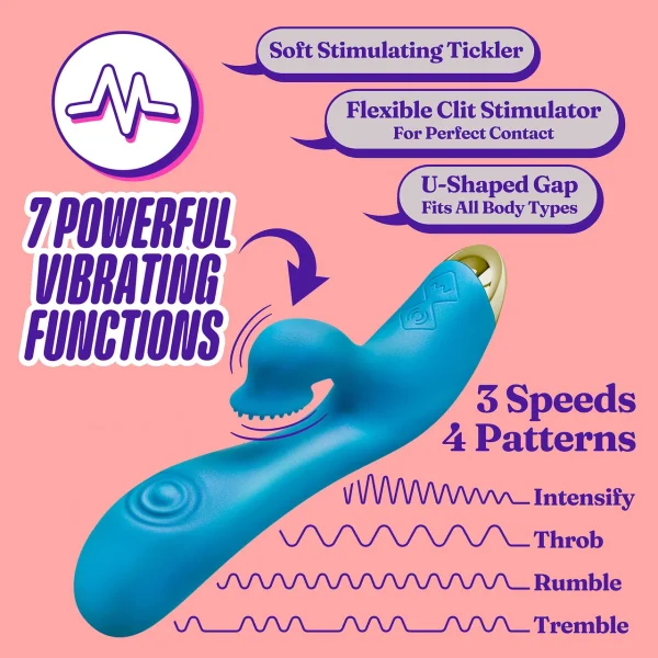 Aria Arousing AF Silicone Waterproof Dual Stimulation Vibrator By Blush - Blue