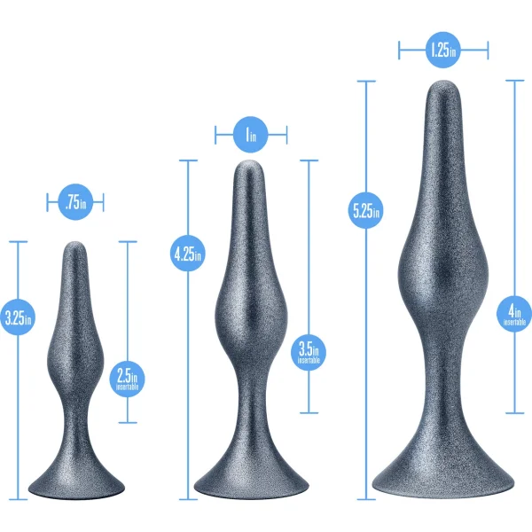 Anal Adventures Matrix Genesis 3-Piece Silicone Butt Plug Kit By Blush - Stellar Silver