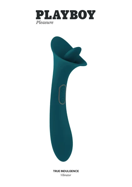 Playboy Pleasure True Indulgence Rechargeable Silicone Double Ended Tongue Stroking Vibrator - Teal