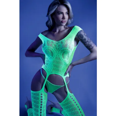 Fantasy Lingerie Supersonic Mosaic Knit Bodystocking with Garters