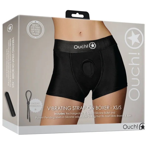 Ouch! Black Vibrating Strap-on Boxer