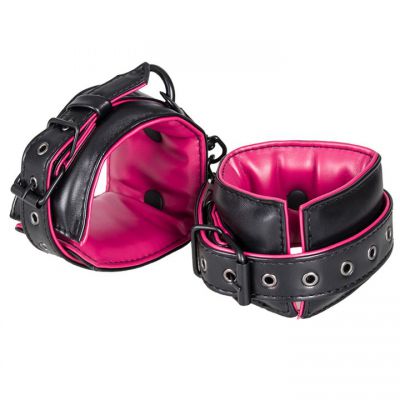 Bondara Pink and Black Faux Leather Wrist Cuffs
