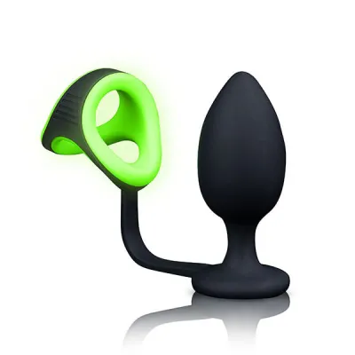 Ouch Butt Plug with Glow In The Dark Cock Ring and Ball Strap
