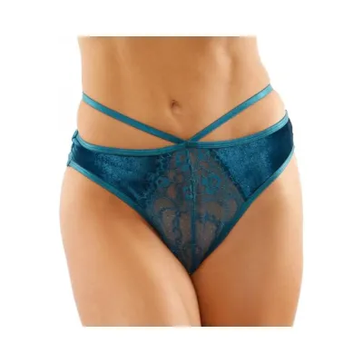 Women s Lingerie Kalina Velvet Strappy Cut out Thong With Keyhole Back Teal S m