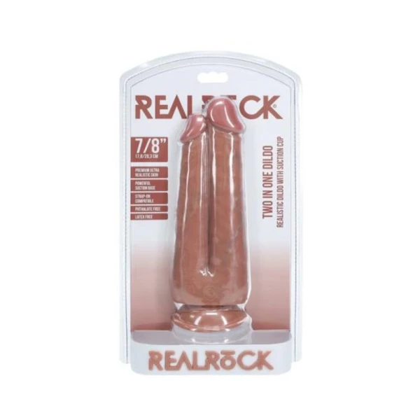 Couples Dildos: Realrock Two In One 7 In. / 8 In. Dildo Tan