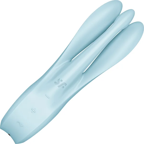 Satisfyer Threesome 1 Rechargeable Waterproof 12-Function Dual Stimulation Vibrator - Light Blue