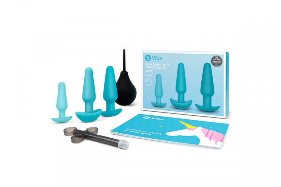 B-Vibe Anal Education Silicone Butt Plugs & Douche Set (7 Pce)