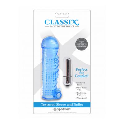 Classix Textured Sleeve Bullet Blue Mini Bullet Vibrator