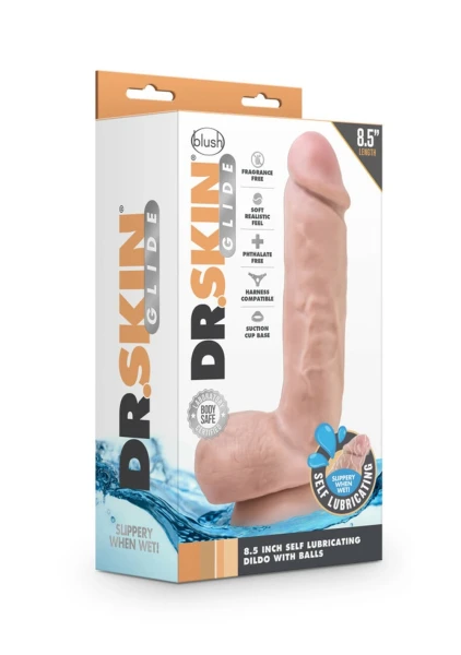 Dr. Skin Glide 8.5" Self-lubricating Dildo With Balls