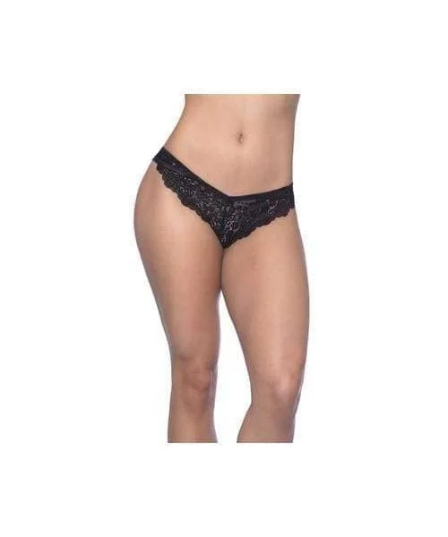 Cage Back Galloon Lace Boyshort With Wrap Around  Elastic Detail - 1x-2x - Black